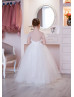 Feifei Sleeves Ivory Lace Tulle Flower Girl Dress